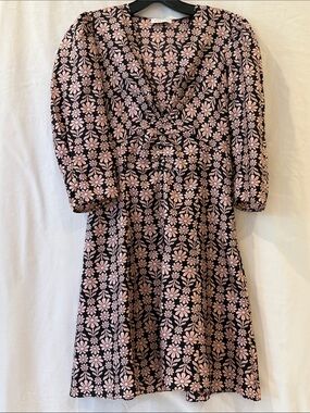 Sandro Floral Print V-Neck Women's Dress in Pink and Black